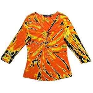 Vintage 90s / Y2K Tie Dye Top‎ Shirt Orange Yellow Black // Size Large